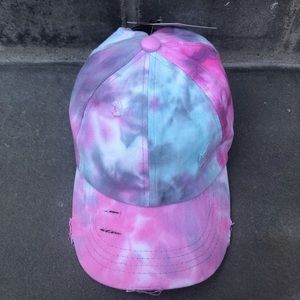 Pink Blue and Gray Tie Dye Baseball Cap Hat